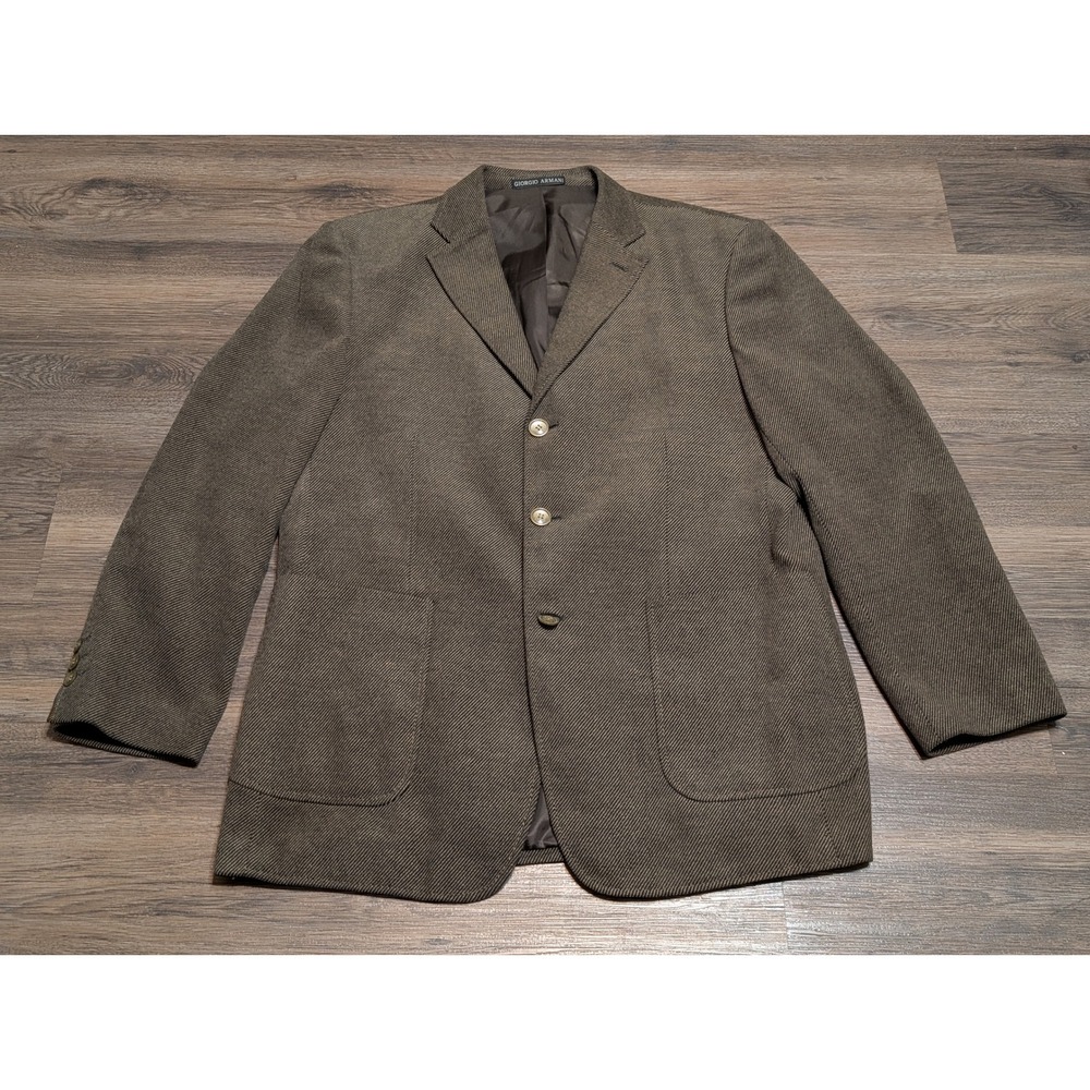 Giorgio Armani Mens‎ 3-Button Wool Blend Blazer Brown Stripe Elbow Patches 52/XL